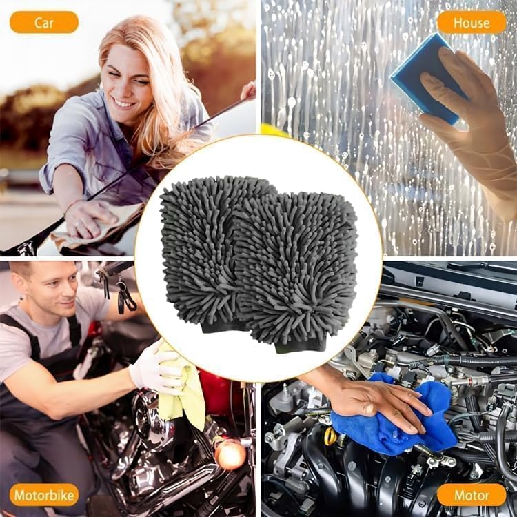 WASH&WHIPS Chenille Premium Scratch - Free Microfiber Lint - Free Blue Wash Mitt 8" x 10"in & Black Pitstop Particle Interceptor - Classic Mini DIY