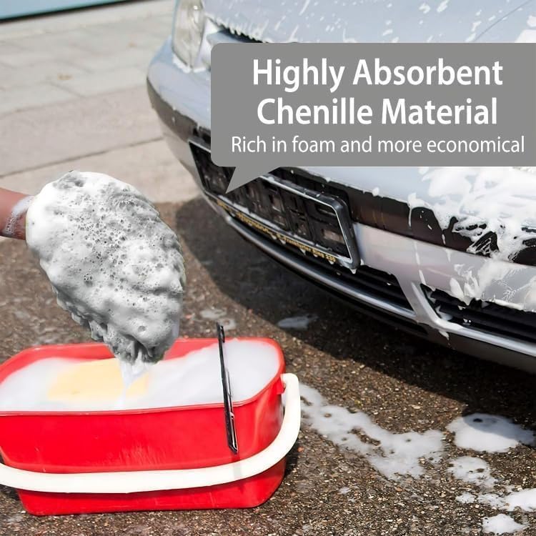 WASH&WHIPS Chenille Premium Scratch - Free Microfiber Lint - Free Blue Wash Mitt 8" x 10"in & Black Pitstop Particle Interceptor - Classic Mini DIY